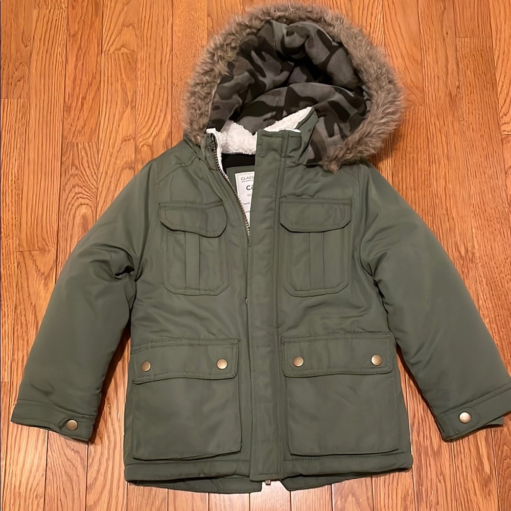 Carter's Green winter coat with Faux Fur Fleece lined Hood